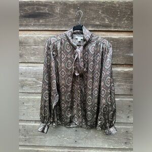 Vintage Patterned Blouse with Bow